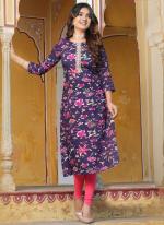 Rayon Purple Pink Casual Wear Printed Readymade Kurti